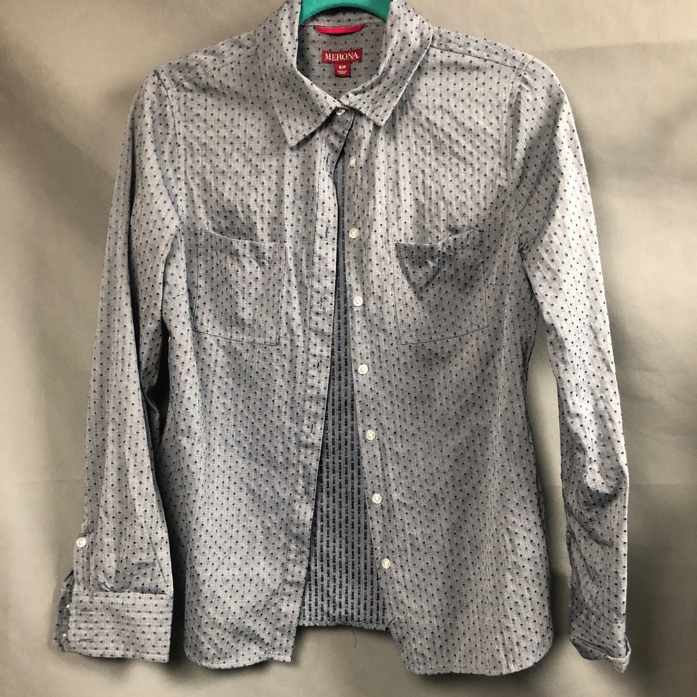 Button up denim Swiss dot